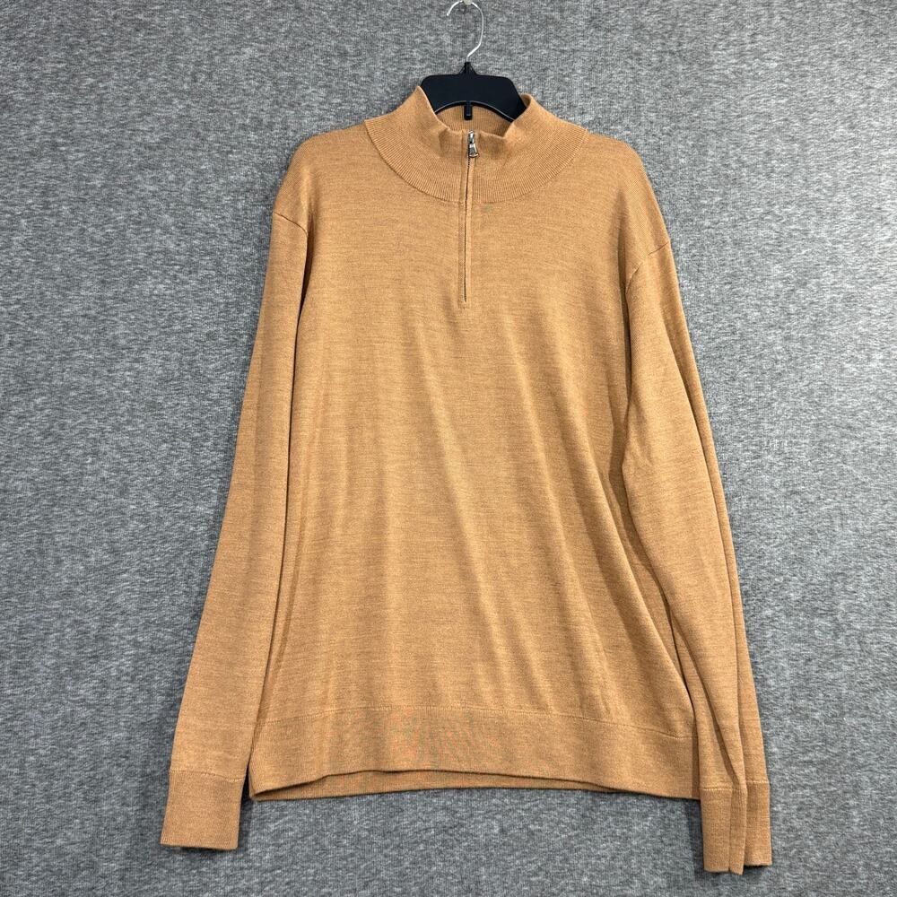 J. CREW Men's 100% Merino Wool Quarter Zip Sweater Heather Caramel Brown 2XL NEW